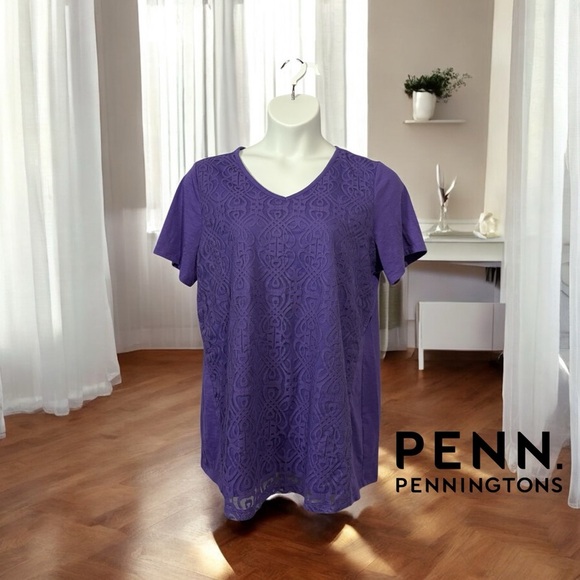 Penningtons, Plus Size Purple Curve Tee, Size X - Picture 1 of 8
